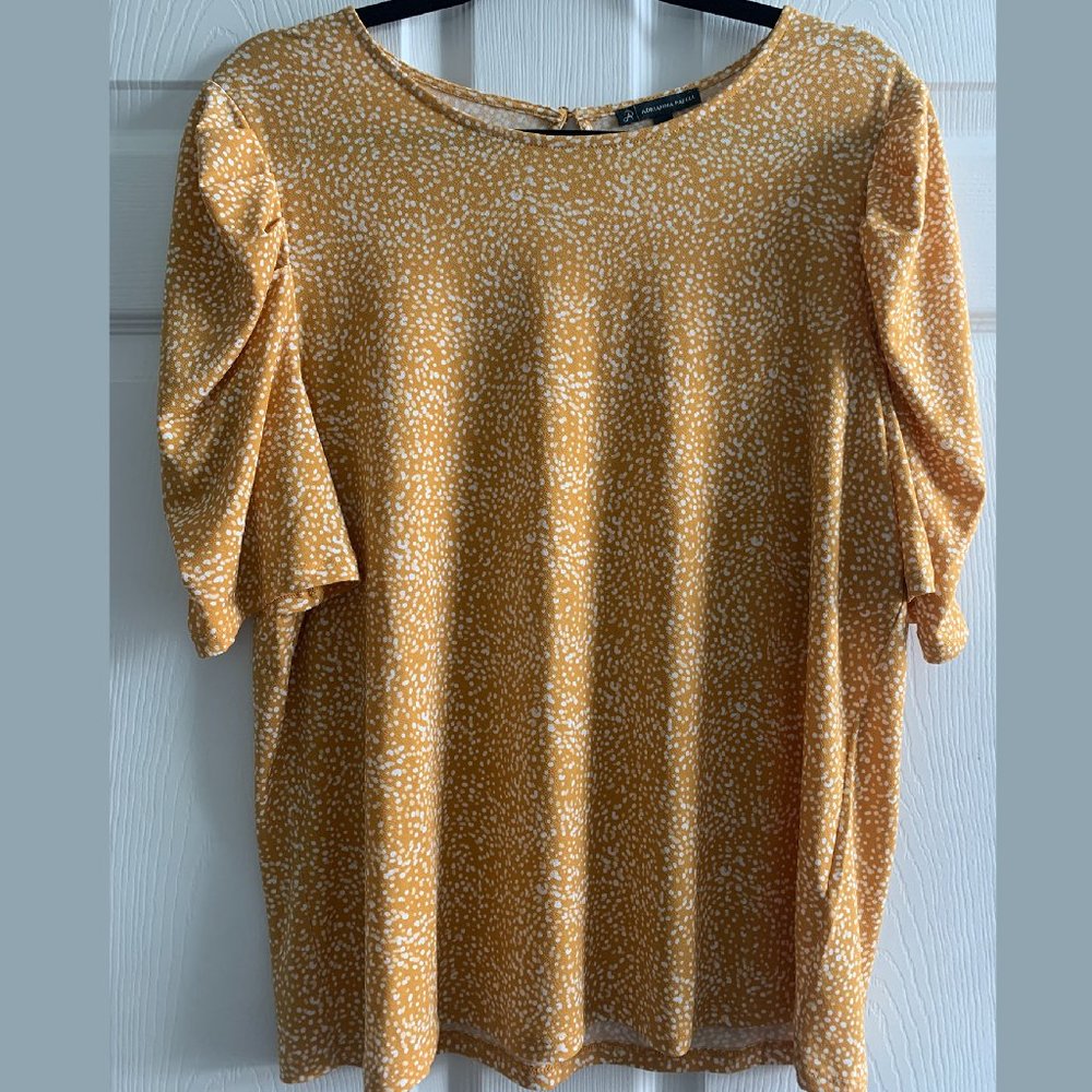 Adrianna Papell • Pleated Puff Sleeves Top, Mustard Yellow, Size Large